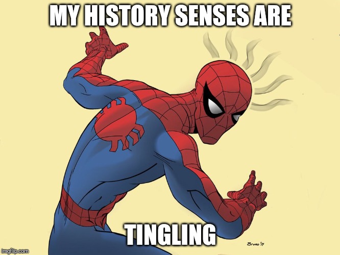 spidey sense | MY HISTORY SENSES ARE TINGLING | image tagged in spidey sense | made w/ Imgflip meme maker