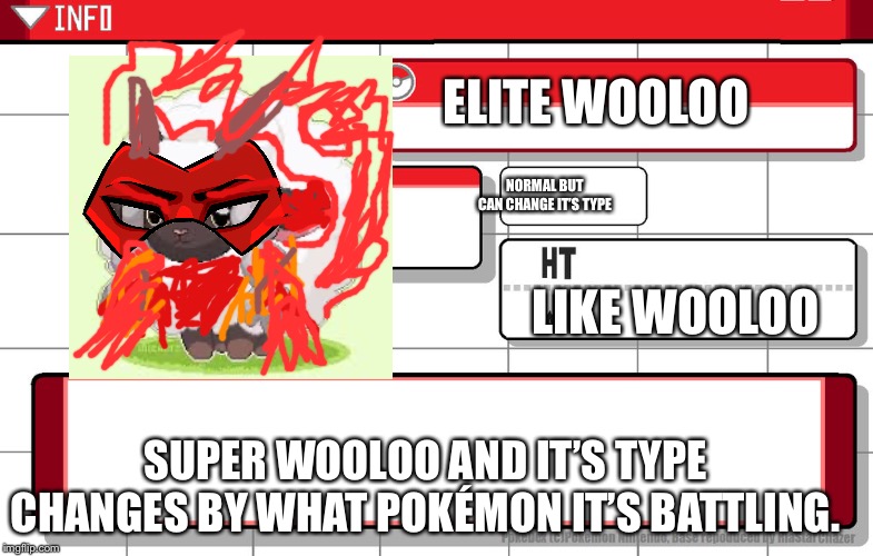 Imgflip username pokedex | ELITE WOOLOO; NORMAL BUT CAN CHANGE IT’S TYPE; LIKE WOOLOO; SUPER WOOLOO AND IT’S TYPE CHANGES BY WHAT POKÉMON IT’S BATTLING. | image tagged in imgflip username pokedex | made w/ Imgflip meme maker