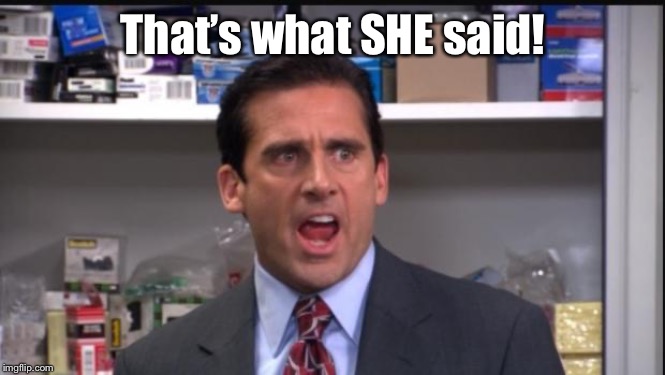 That's what she said the office Michael Scott | That’s what SHE said! | image tagged in that's what she said the office michael scott | made w/ Imgflip meme maker