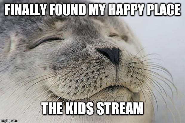 Satisfied Seal | FINALLY FOUND MY HAPPY PLACE; THE KIDS STREAM | image tagged in memes,satisfied seal | made w/ Imgflip meme maker