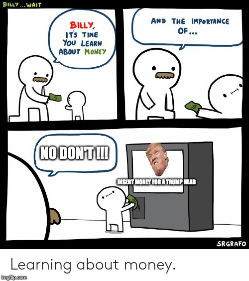 Billy Learning About Money | NO DON'T !!! INSERT MONEY FOR A TRUMP HEAD | image tagged in billy learning about money | made w/ Imgflip meme maker