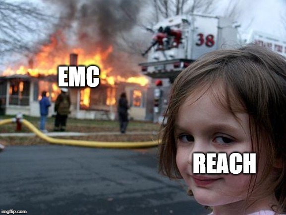 Disaster Girl Meme | EMC; REACH | image tagged in memes,disaster girl | made w/ Imgflip meme maker