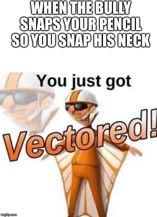 You just got vectored | WHEN THE BULLY SNAPS YOUR PENCIL SO YOU SNAP HIS NECK | image tagged in you just got vectored | made w/ Imgflip meme maker