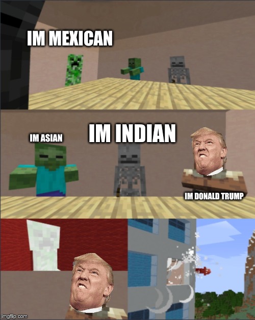 Minecraft boardroom meeting | IM MEXICAN; IM ASIAN; IM INDIAN; IM DONALD TRUMP | image tagged in minecraft boardroom meeting | made w/ Imgflip meme maker