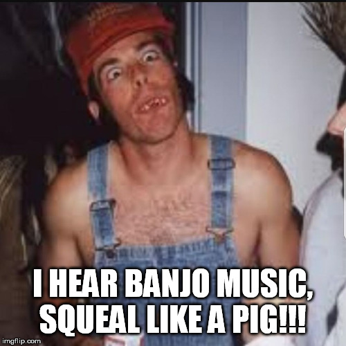 Hick | I HEAR BANJO MUSIC, SQUEAL LIKE A PIG!!! | image tagged in hick | made w/ Imgflip meme maker