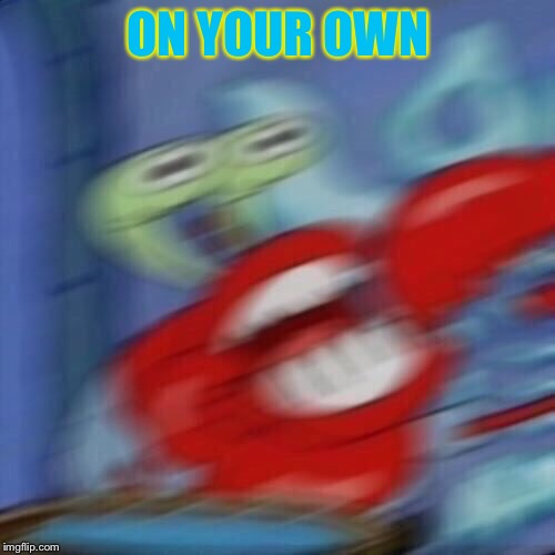 Mr krabs blur | ON YOUR OWN | image tagged in mr krabs blur | made w/ Imgflip meme maker