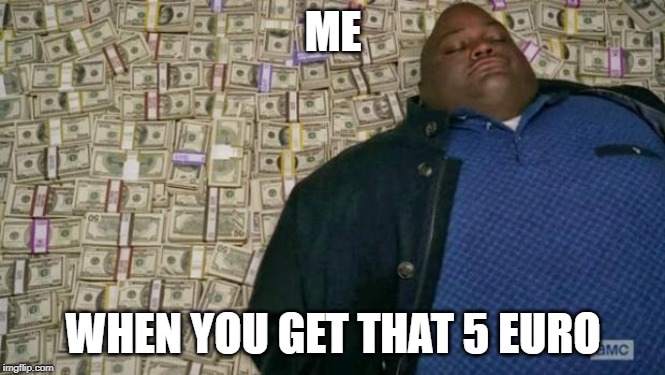 huell money | ME; WHEN YOU GET THAT 5 EURO | image tagged in huell money | made w/ Imgflip meme maker