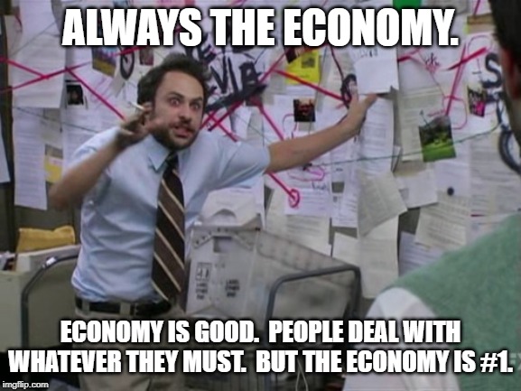 Charlie Day | ALWAYS THE ECONOMY. ECONOMY IS GOOD.  PEOPLE DEAL WITH WHATEVER THEY MUST.  BUT THE ECONOMY IS #1. | image tagged in charlie day | made w/ Imgflip meme maker