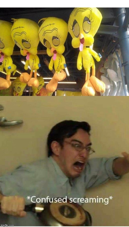 When you go to Six flags and you see Dead tweedys | image tagged in confused screaming,tweety bird,looney tunes,six flags | made w/ Imgflip meme maker