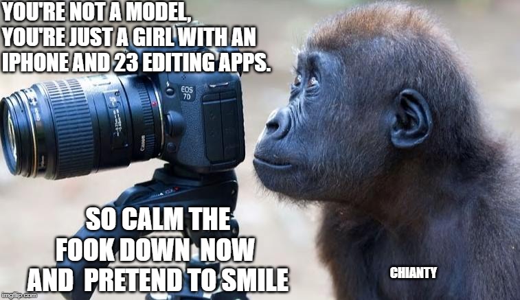 Not | YOU'RE NOT A MODEL, YOU'RE JUST A GIRL WITH AN IPHONE AND 23 EDITING APPS. CHIANTY; SO CALM THE FOOK DOWN  NOW 
AND  PRETEND TO SMILE | image tagged in smile | made w/ Imgflip meme maker