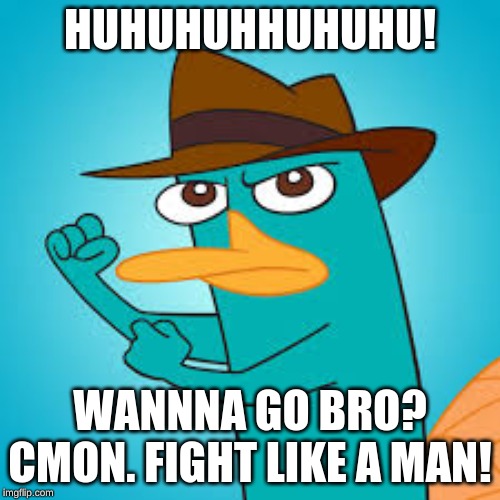  Perry the Platypus | Phineas and Ferb Wiki | Fandom powered by  | HUHUHUHHUHUHU! WANNNA GO BRO? CMON. FIGHT LIKE A MAN! | image tagged in perry the platypus  phineas and ferb wiki  fandom powered by | made w/ Imgflip meme maker