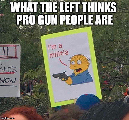 The majority of us are not militia members, we use them for self defense or for sport. | WHAT THE LEFT THINKS 
PRO GUN PEOPLE ARE | image tagged in firearms | made w/ Imgflip meme maker