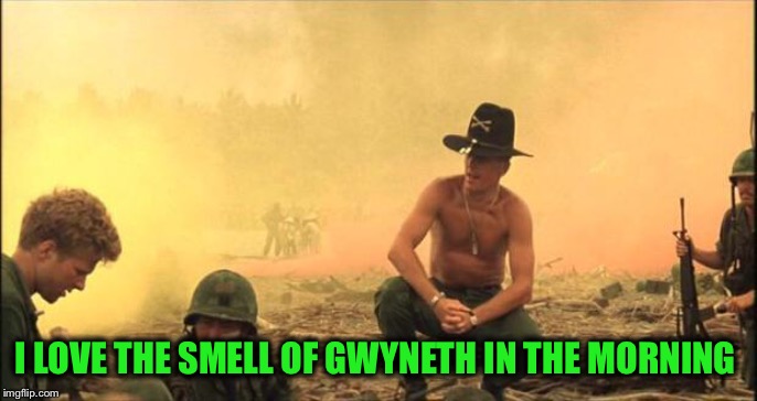 I love the smell of napalm in the morning | I LOVE THE SMELL OF GWYNETH IN THE MORNING | image tagged in i love the smell of napalm in the morning | made w/ Imgflip meme maker