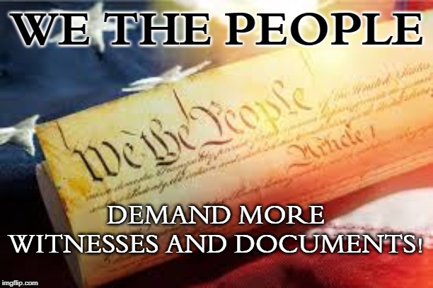 We The People! | WE THE PEOPLE; DEMAND MORE WITNESSES AND DOCUMENTS! | image tagged in witnesses,documents,we the people,trump,impeachment,trial | made w/ Imgflip meme maker