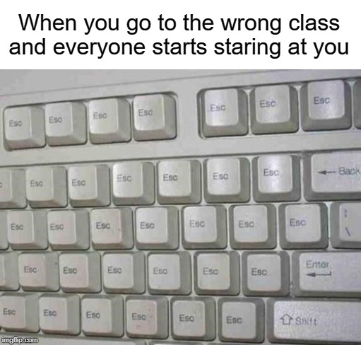 Escape | When you go to the wrong class and everyone starts staring at you | image tagged in funny,memes,staring,escape,class | made w/ Imgflip meme maker