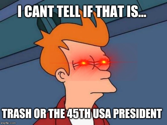 Futurama Fry | I CANT TELL IF THAT IS... TRASH OR THE 45TH USA PRESIDENT | image tagged in memes,futurama fry | made w/ Imgflip meme maker