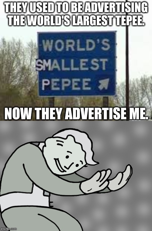 THEY USED TO BE ADVERTISING THE WORLD'S LARGEST TEPEE. NOW THEY ADVERTISE ME. | image tagged in hol up | made w/ Imgflip meme maker