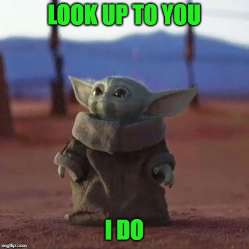 Baby Yoda | LOOK UP TO YOU I DO | image tagged in baby yoda | made w/ Imgflip meme maker