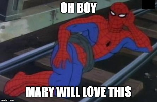 Sexy Railroad Spiderman Meme | OH BOY; MARY WILL LOVE THIS | image tagged in memes,sexy railroad spiderman,spiderman | made w/ Imgflip meme maker