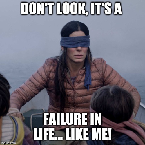 Bird Box Meme | DON'T LOOK, IT'S A; FAILURE IN LIFE... LIKE ME! | image tagged in memes,bird box | made w/ Imgflip meme maker