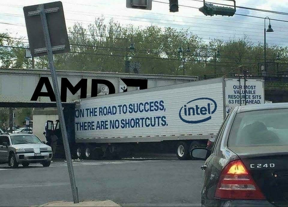 High Quality Intel Truck Crashes into AMD Bridge Blank Meme Template