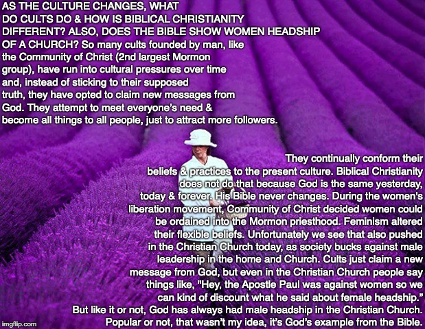 AS THE CULTURE CHANGES, WHAT DO CULTS DO & HOW IS BIBLICAL CHRISTIANITY DIFFERENT? ALSO, DOES THE BIBLE SHOW WOMEN HEADSHIP OF A CHURCH? So many cults founded by man, like the Community of Christ (2nd largest Mormon group), have run into cultural pressures over time and, instead of sticking to their supposed truth, they have opted to claim new messages from God. They attempt to meet everyone’s need & become all things to all people, just to attract more followers. They continually conform their beliefs & practices to the present culture. Biblical Christianity does not do that because God is the same yesterday, today & forever. His Bible never changes. During the women's liberation movement, Community of Christ decided women could be ordained into the Mormon priesthood. Feminism altered their flexible beliefs. Unfortunately we see that also pushed in the Christian Church today, as society bucks against male leadership in the home and Church. Cults just claim a new message from God, but even in the Christian Church people say things like, "Hey, the Apostle Paul was against women so we can kind of discount what he said about female headship.” But like it or not, God has always had male headship in the Christian Church.
Popular or not, that wasn’t my idea, it’s God’s example from the Bible. | image tagged in culture,god,christ,bible,women,pastor | made w/ Imgflip meme maker