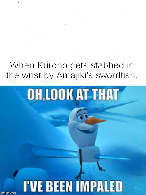 Kurono MemE | When Kurono gets stabbed in the wrist by Amajiki's swordfish. | image tagged in bnha,kurono,amajiki,mha | made w/ Imgflip meme maker