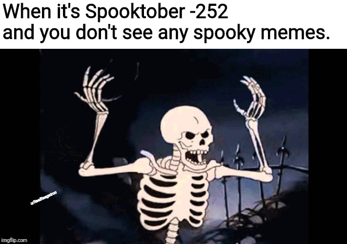 Spooky Skeleton | When it's Spooktober -252 and you don't see any spooky memes. u/RealReagatron | image tagged in spooky skeleton | made w/ Imgflip meme maker