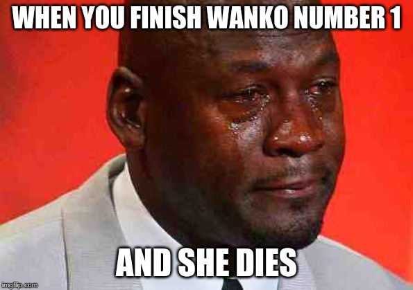 crying michael jordan | WHEN YOU FINISH WANKO NUMBER 1; AND SHE DIES | image tagged in crying michael jordan | made w/ Imgflip meme maker