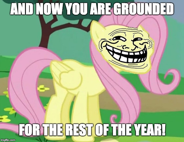 Fluttertroll | AND NOW YOU ARE GROUNDED FOR THE REST OF THE YEAR! | image tagged in fluttertroll | made w/ Imgflip meme maker