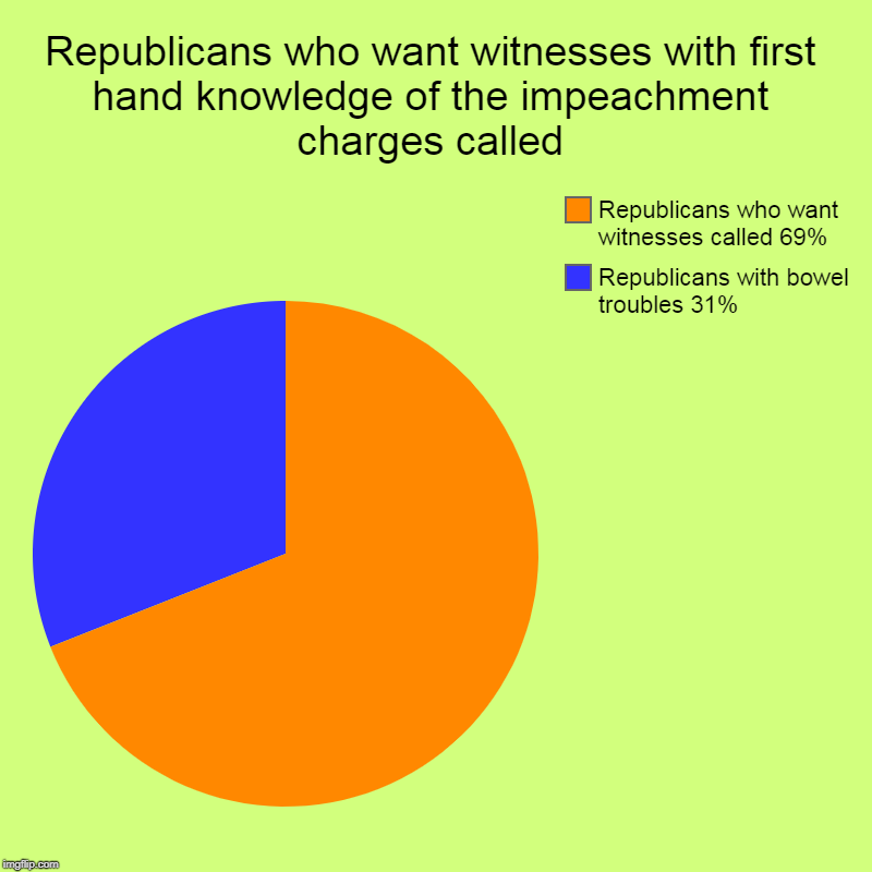 So if Mitch McConnell and the Senate Republicans refuse to call witnesses, they're going against the wishes of their own party. | Republicans who want witnesses with first hand knowledge of the impeachment charges called | Republicans with bowel troubles 31%, Republican | image tagged in charts,pie charts,republicans,witnesses,mitch mcconnell | made w/ Imgflip chart maker
