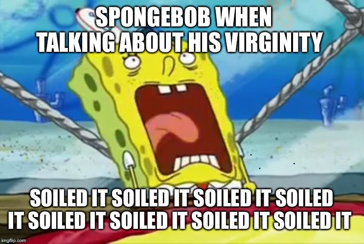Soiled it! I’m the first one who made this | SPONGEBOB WHEN TALKING ABOUT HIS VIRGINITY; SOILED IT SOILED IT SOILED IT SOILED IT SOILED IT SOILED IT SOILED IT SOILED IT | image tagged in spongebob,soiled it,virginity,funny,meme,spongebob soiled it | made w/ Imgflip meme maker