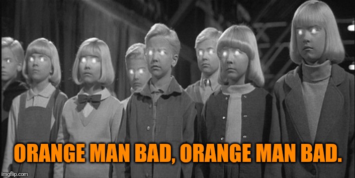 The Collective | ORANGE MAN BAD, ORANGE MAN BAD. | image tagged in brainwashed,orange man,trump,npc,sjws,political meme | made w/ Imgflip meme maker