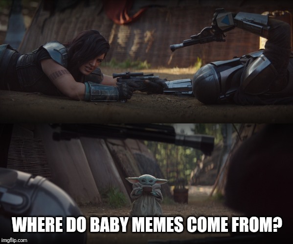 Baby Yoda Interrupting Fight | WHERE DO BABY MEMES COME FROM? | image tagged in baby yoda interrupting fight | made w/ Imgflip meme maker