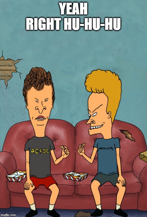 beavis and butthead | YEAH RIGHT HU-HU-HU | image tagged in beavis and butthead | made w/ Imgflip meme maker