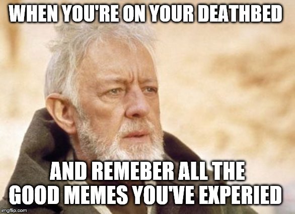 Obi Wan Kenobi | WHEN YOU'RE ON YOUR DEATHBED; AND REMEBER ALL THE GOOD MEMES YOU'VE EXPERIED | image tagged in memes,obi wan kenobi | made w/ Imgflip meme maker