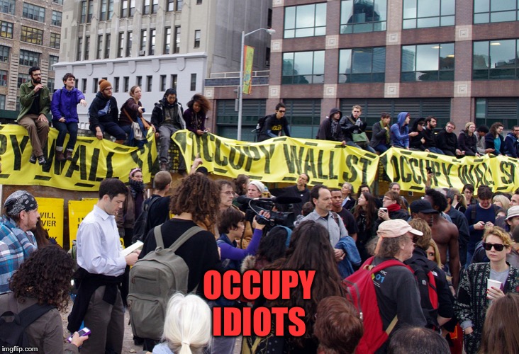 Occupy Wall Street | OCCUPY IDIOTS | image tagged in occupy wall street | made w/ Imgflip meme maker