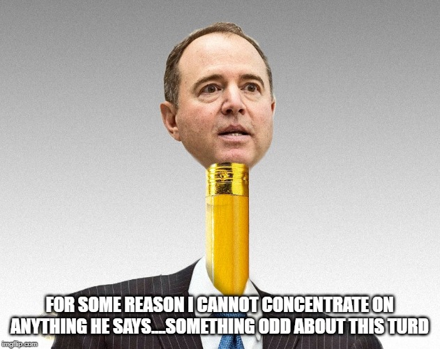 pencil neck turd bag | FOR SOME REASON I CANNOT CONCENTRATE ON ANYTHING HE SAYS....SOMETHING ODD ABOUT THIS TURD | image tagged in adam schiff | made w/ Imgflip meme maker