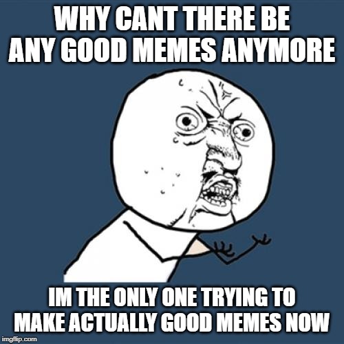 Y U No Meme | WHY CANT THERE BE ANY GOOD MEMES ANYMORE; IM THE ONLY ONE TRYING TO MAKE ACTUALLY GOOD MEMES NOW | image tagged in memes,y u no | made w/ Imgflip meme maker