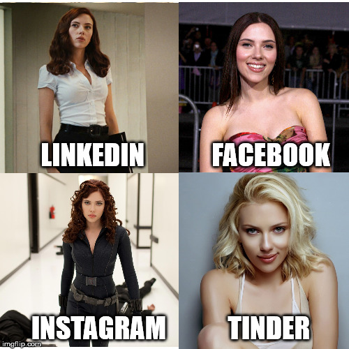 Dolly Parton challenge - Scarlett Johansson | LINKEDIN             FACEBOOK; INSTAGRAM            TINDER | image tagged in dolly parton,scarlett johansson,challenge,linkedin,facebook,instagram | made w/ Imgflip meme maker