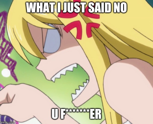 Angry mom (Fairytail moment) | WHAT I JUST SAID NO; U F*******ER | image tagged in angry mom fairytail moment | made w/ Imgflip meme maker