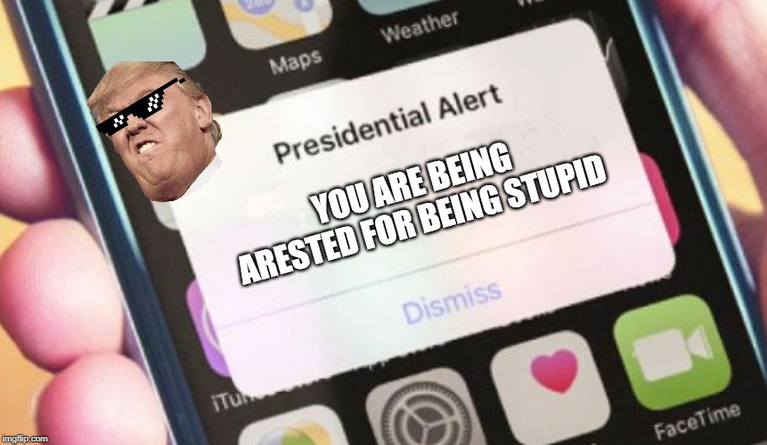 Presidential Alert Meme | YOU ARE BEING ARESTED FOR BEING STUPID | image tagged in memes,presidential alert | made w/ Imgflip meme maker