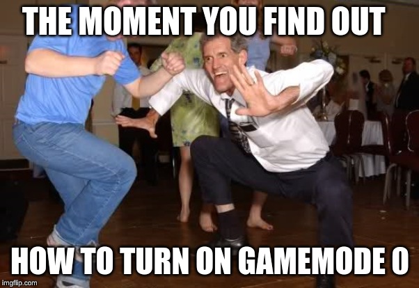 the jig | THE MOMENT YOU FIND OUT; HOW TO TURN ON GAMEMODE 0 | image tagged in the jig | made w/ Imgflip meme maker