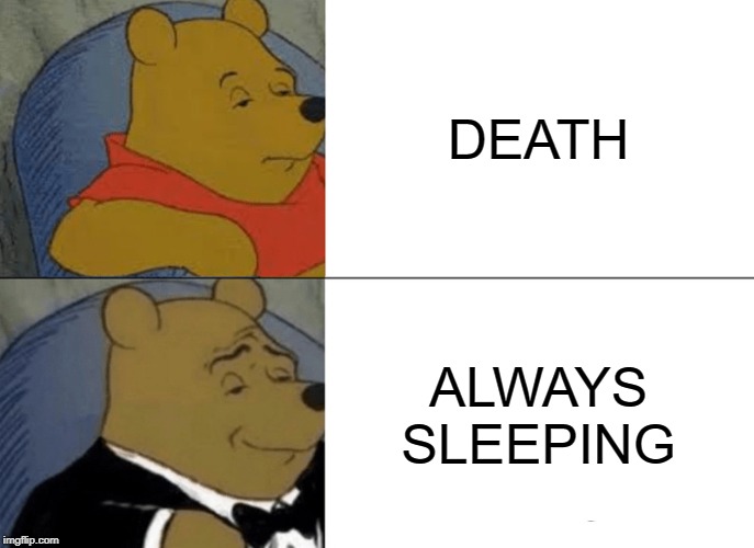 Tuxedo Winnie The Pooh | DEATH; ALWAYS SLEEPING | image tagged in memes,tuxedo winnie the pooh | made w/ Imgflip meme maker