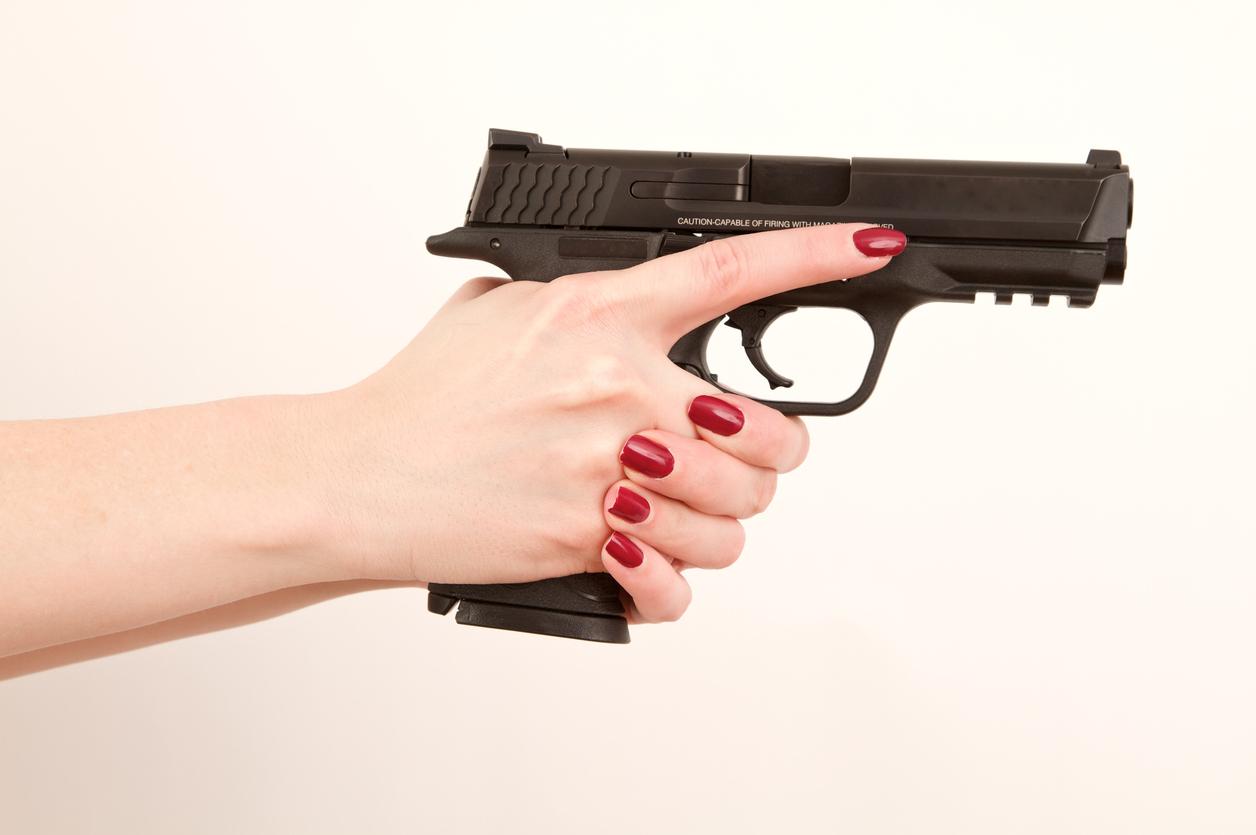 High Quality woman with pistol Blank Meme Template