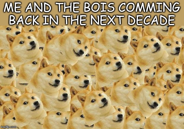 Multi Doge Meme | ME AND THE BOIS COMMING BACK IN THE NEXT DECADE | image tagged in memes,multi doge | made w/ Imgflip meme maker