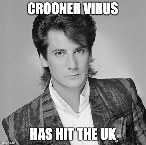 Tony Hadley, Crooner Virus | CROONER VIRUS; HAS HIT THE UK | image tagged in corona,coronavirus,tony,hadley,crooner,singer | made w/ Imgflip meme maker