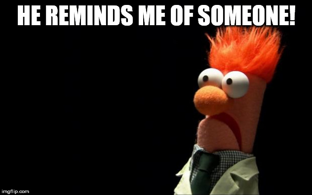 Beaker shocked face | HE REMINDS ME OF SOMEONE! | image tagged in beaker shocked face | made w/ Imgflip meme maker