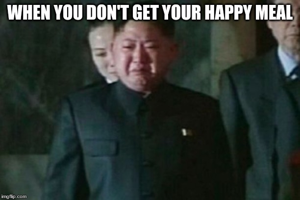 Kim Jong Un Sad | WHEN YOU DON'T GET YOUR HAPPY MEAL | image tagged in memes,kim jong un sad | made w/ Imgflip meme maker