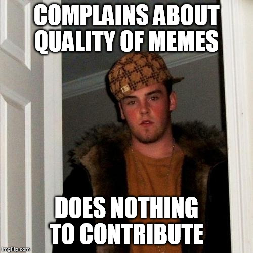 Scumbag Steve Meme | COMPLAINS ABOUT QUALITY OF MEMES; DOES NOTHING TO CONTRIBUTE | image tagged in memes,scumbag steve | made w/ Imgflip meme maker